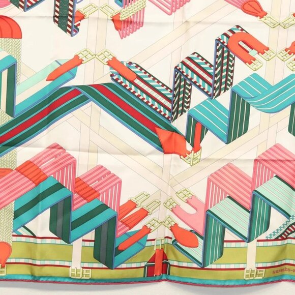 HERMES Carre 90 Scarf ""SANGLES EN ZIGZAG"" Silk Green Auth 135934 - Picture 9 of 14